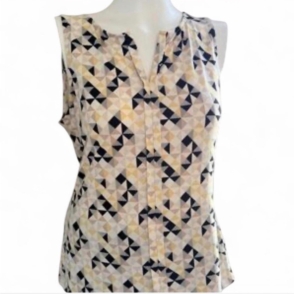 White House Black Market Cream and Navy Geometric Sleeveless Camisole